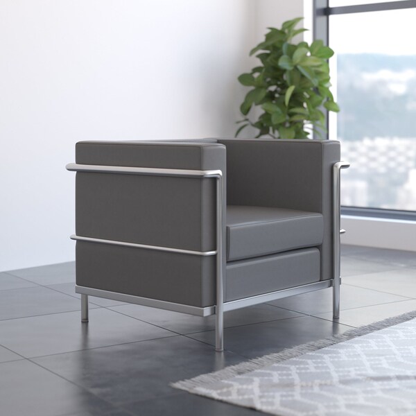 Flash Furniture Gray LeatherSoft Chair with Double Bar Frame ZB-REGAL-810-1-CHAIR-GY-GG - main